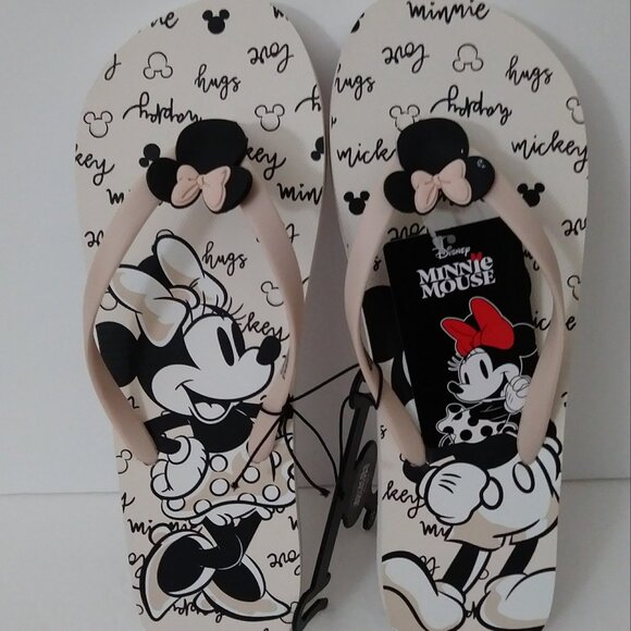 Disney Minnie Mouse Pink/Black Thong Flip Flop Sandals - Picture 1 of 9